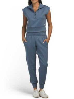 APANA 2pc Scuba Short Sleeve Quarter Zip Top And Joggers Set